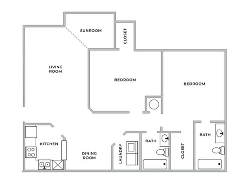 a floor plan of a house with a bedroom and a living room